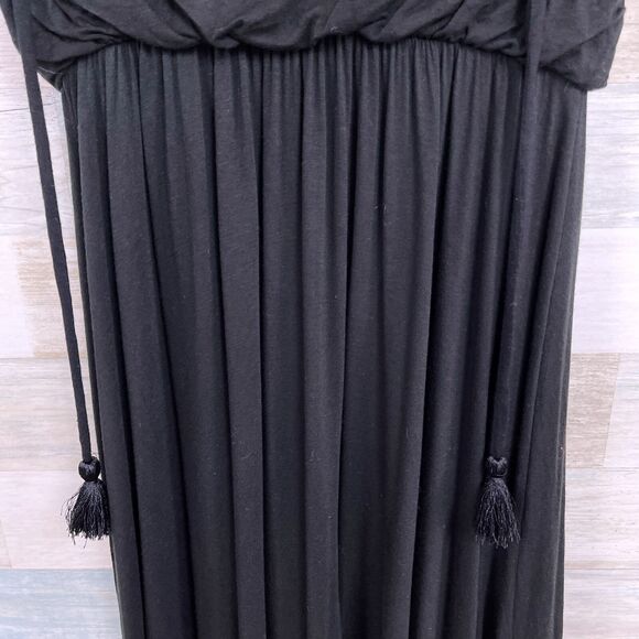 LOFT Ruffle V Back Dress Black Tasseled Stretch Jersey Knit Casual Womens XS - Picture 3 of 8